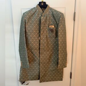 Sage Green Floral Jaal Patterned Indo Western Set